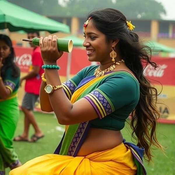 Maya Krishnan - Tamil Warrior Maya Krishnan, a Tamil Nadu fighter in traditional saree, using curry leaf attacks in Masala Champion Fight