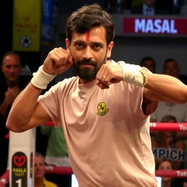 Vikram Patel - Gujarati Warrior Vikram Patel, a Gujarati fighter with cumin-based attacks in Masala Champion Fight